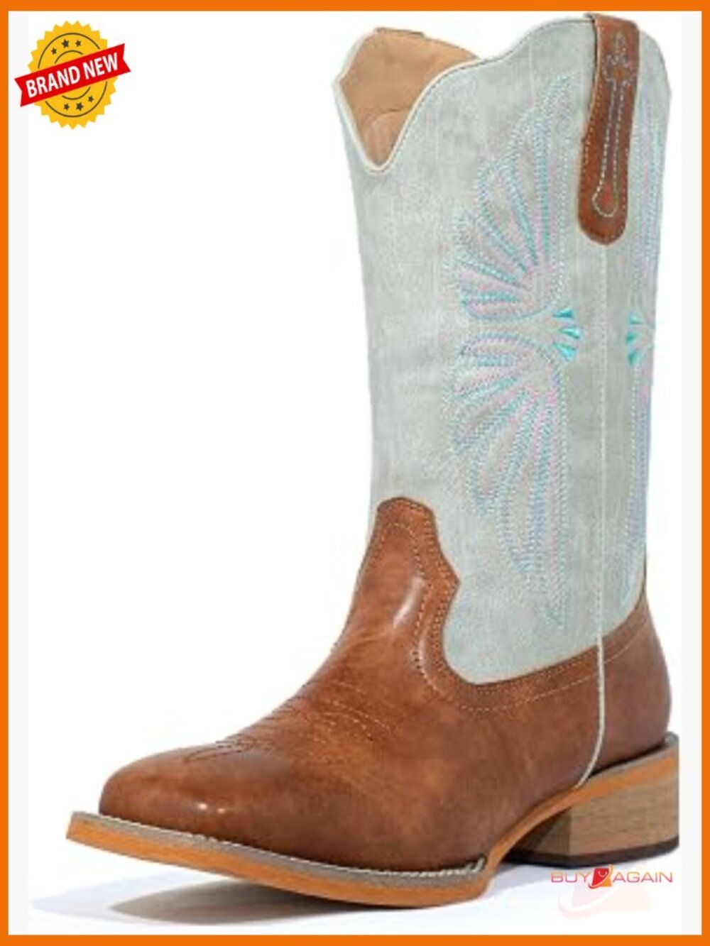 Wide Square Toe Cowgirl Boots Mid Calf Western Boots Pull On Faux Leather